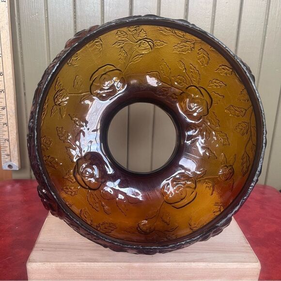 Amber Indiana Glass Vintage 70’s Lamp Shade Roses - Picture 6 of 12